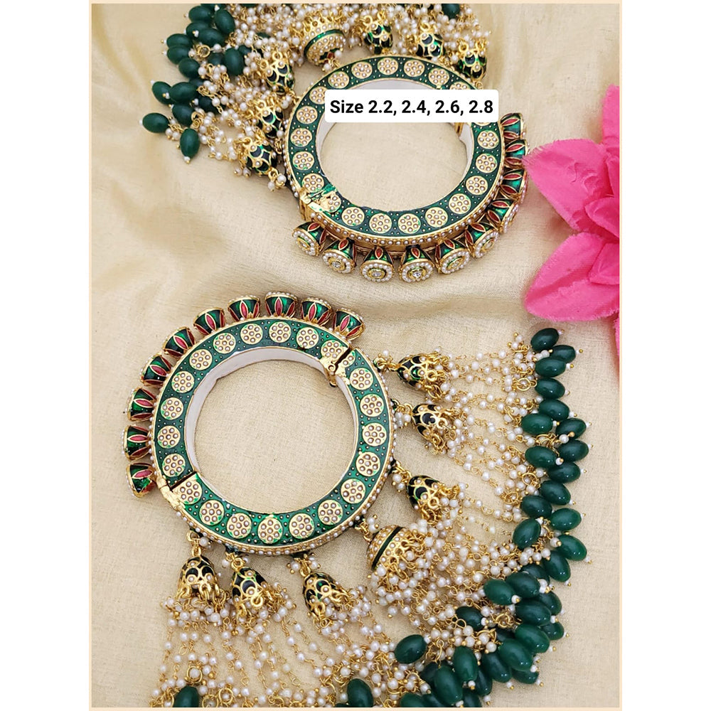 Hira Collections Gold Plated Meenakari And Beads Latkan Bangles Set