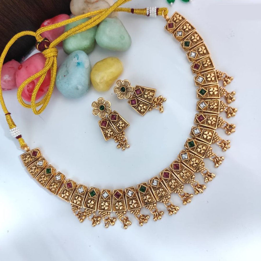 Heera Jewellers Pota Stone And Pearls Necklace Set