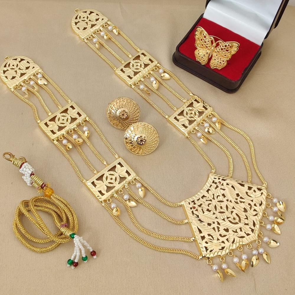 FS Collection Gold Plated Pearl Necklace Set With Ring