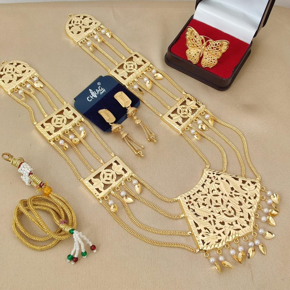 FS Collection Gold Plated Pearl Necklace Set With Ring
