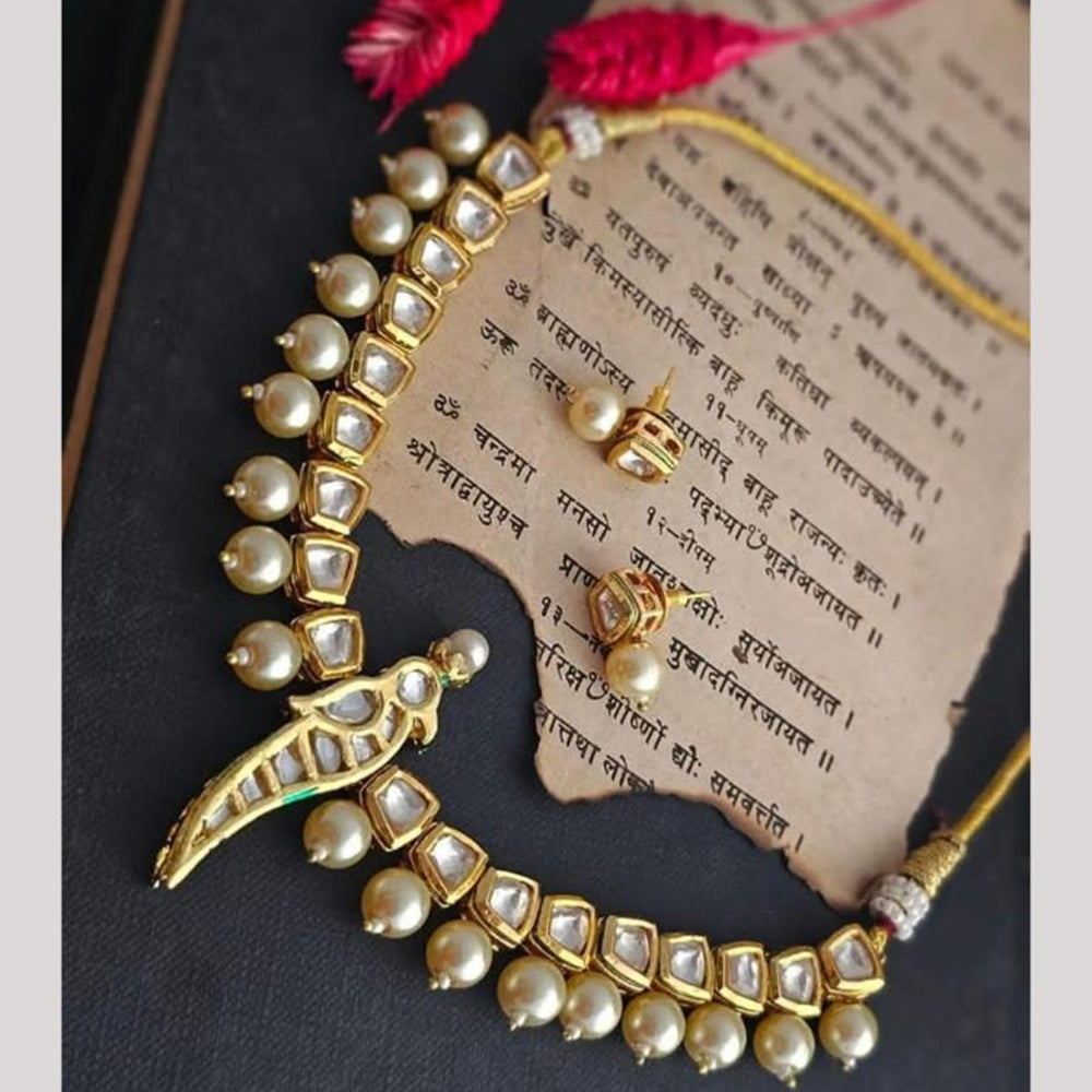 FS Collection Royal Gold Plated Kundan & Pearl Necklace Set