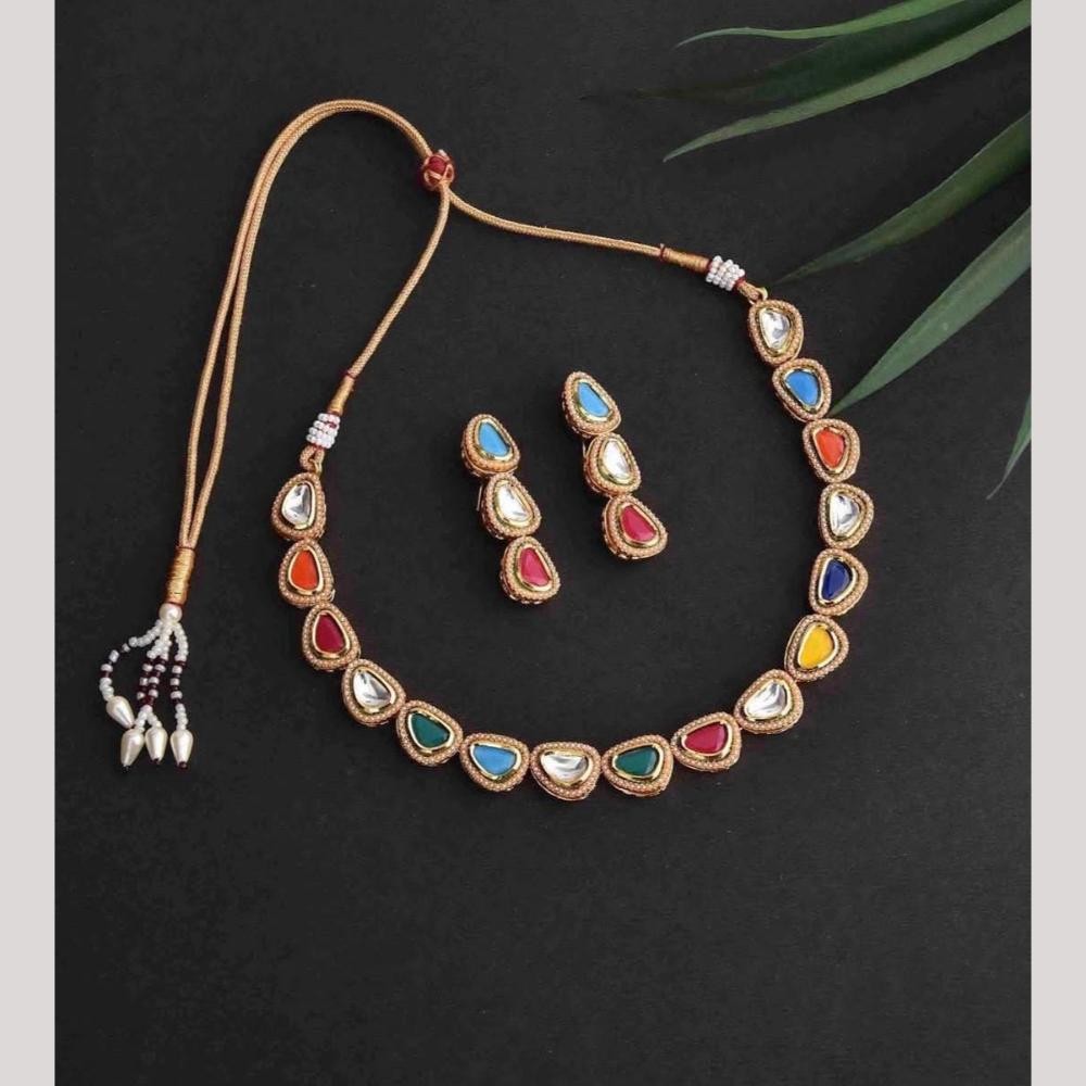 FS Collection Gold Plated Kundan Necklace Set