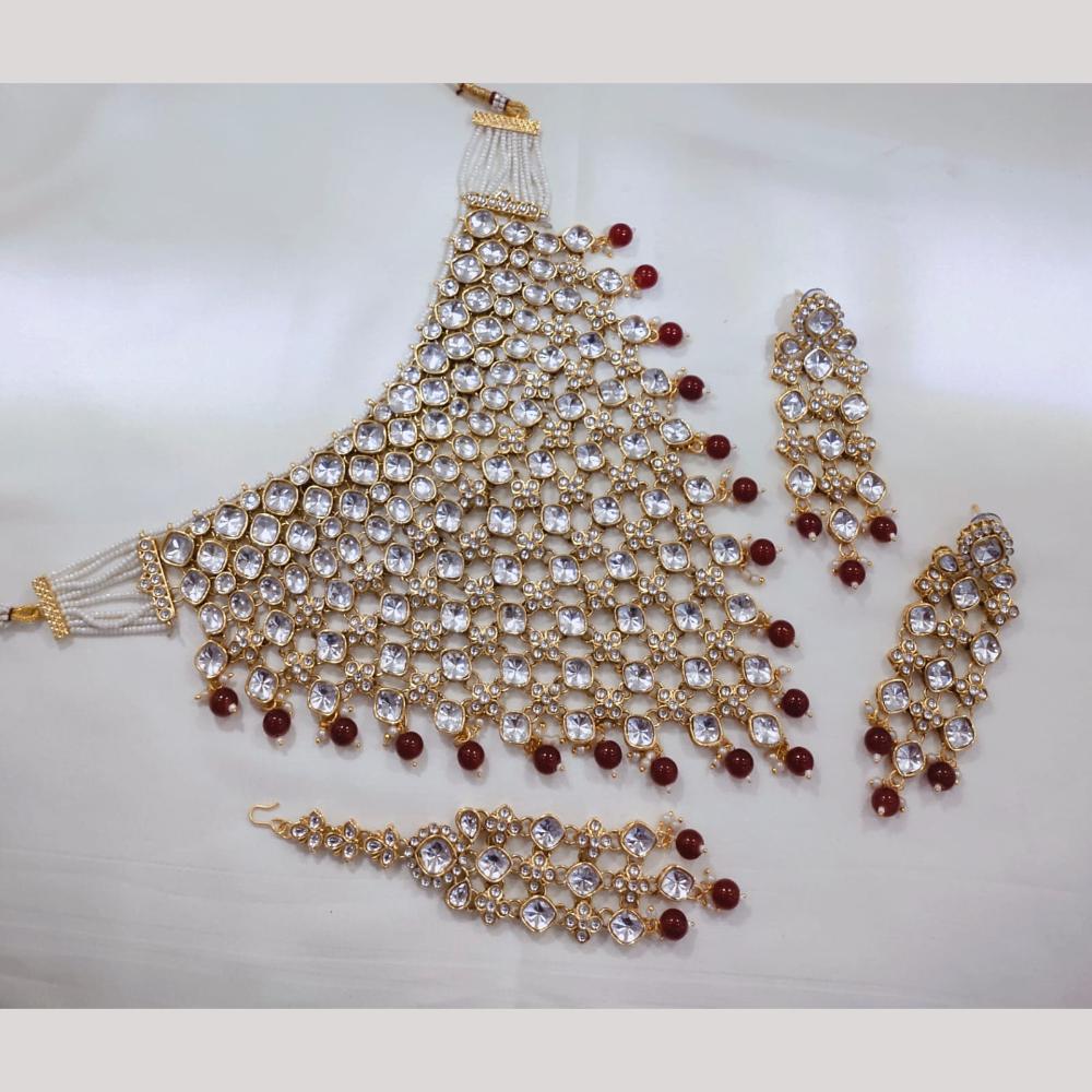 FS Collection Gold Plated Kundan & Pearl Necklace Set