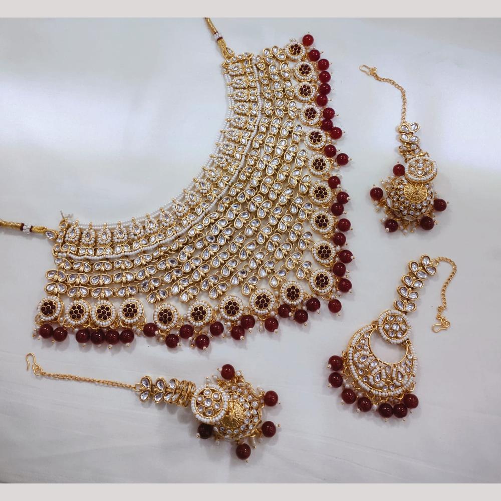 FS Collection Gold Plated Kundan & Pearl Necklace Set