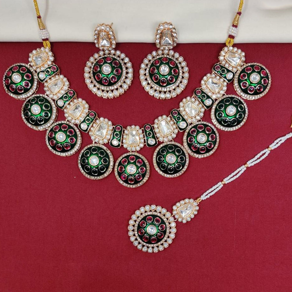 FS Collection Gold Finish Pota And Meenakari Necklace Set