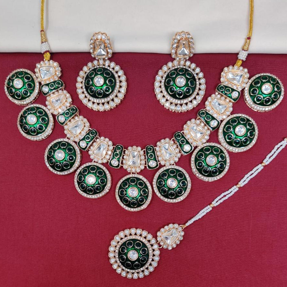 FS Collection Gold Finish Pota And Meenakari Necklace Set
