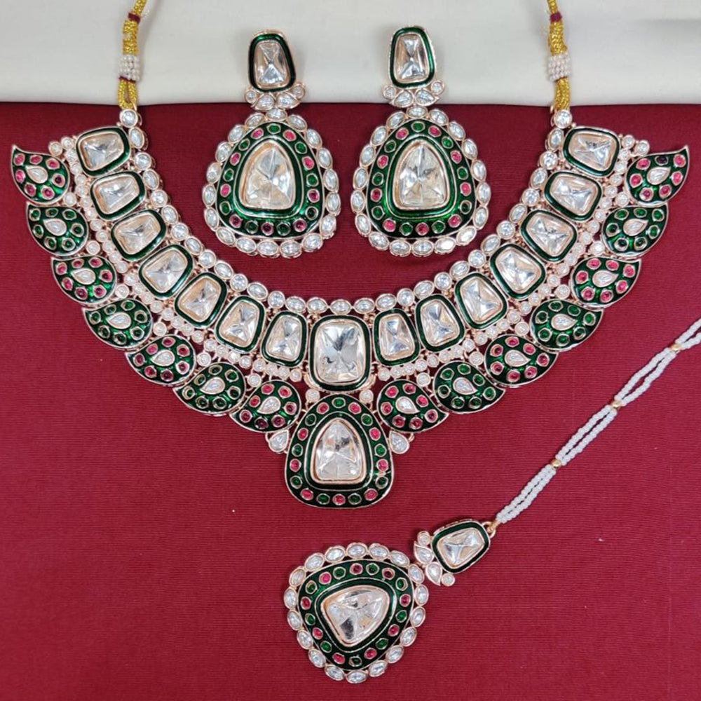 FS Collection Gold Plated Kundan And Meenakari Necklace Set