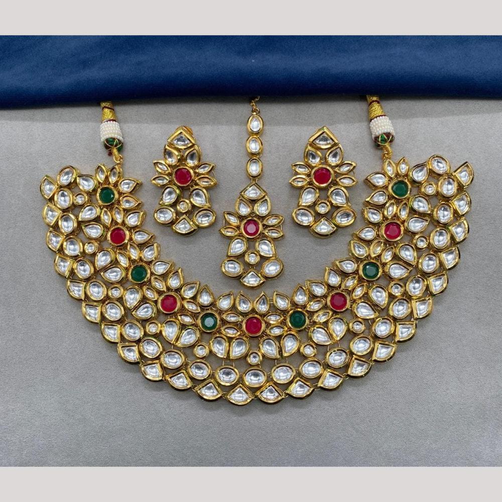 FS Collection Gold Plated Kundan Necklace Set