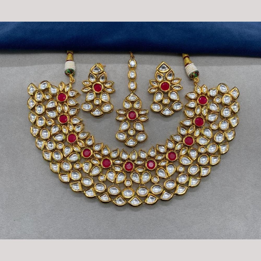 FS Collection Gold Plated Kundan Necklace Set