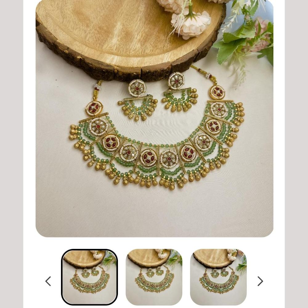 FS Collection Gold Plated Pota Stone And Beads Necklace Set