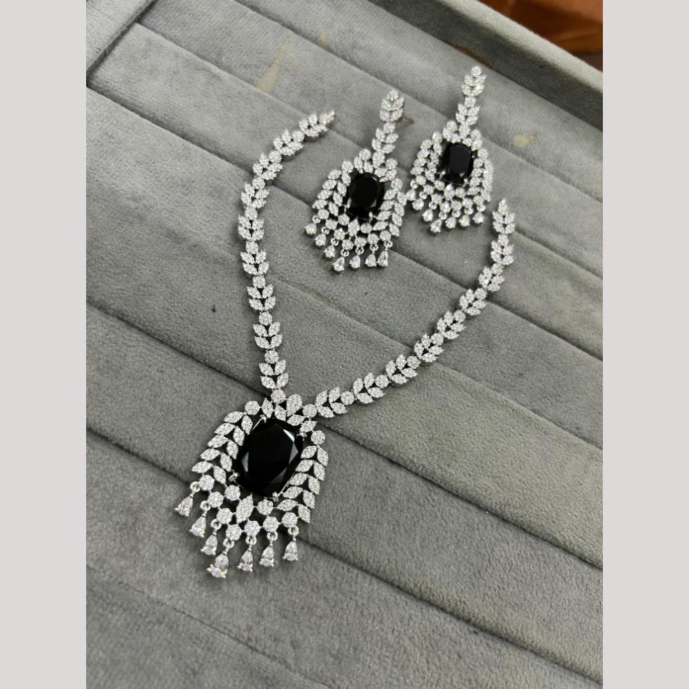 FS Collection Silver Plated Sparkling American Diamond Necklace Set