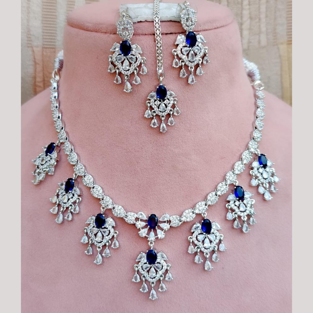 FS Collection Silver Plated Sparkling American Diamond Necklace Set