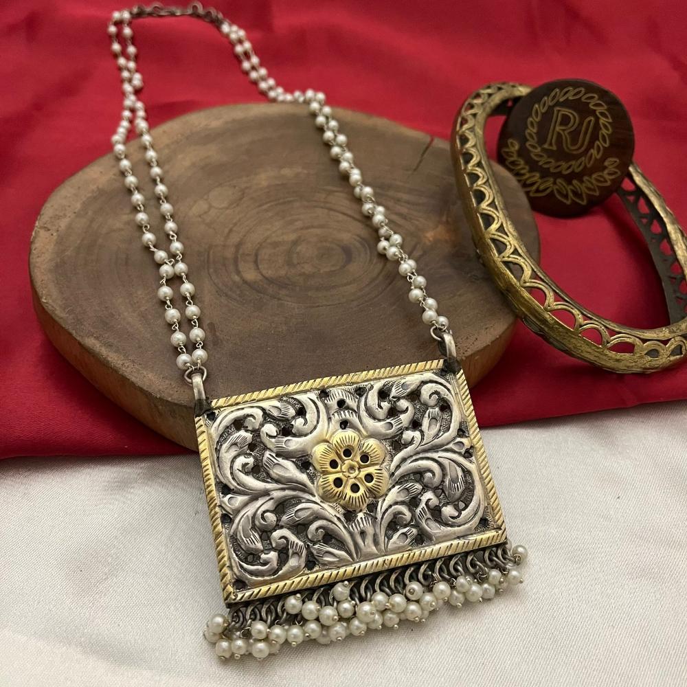 FS Collection Oxidised Plated 2 Tone Long Necklace