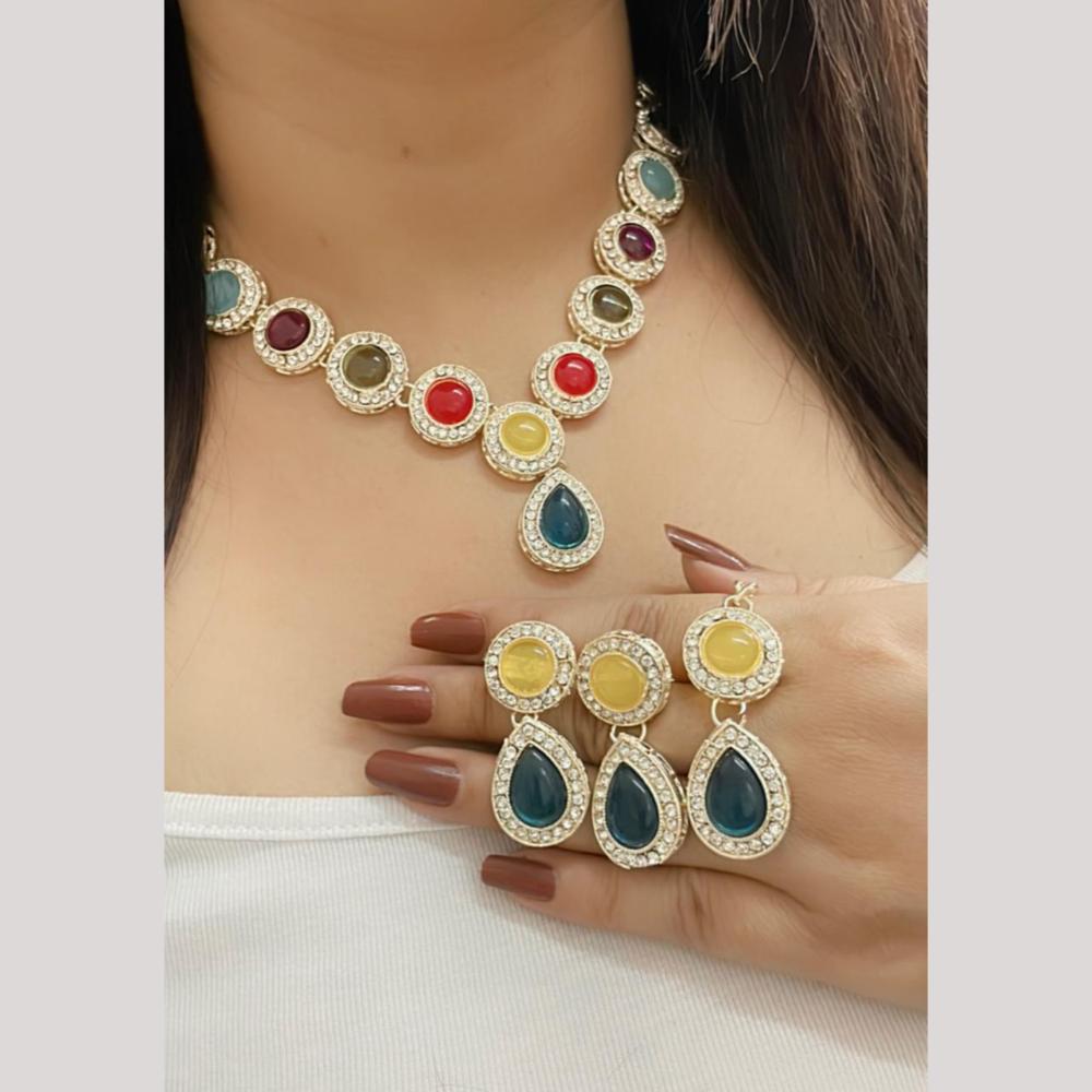 FS Collection Traditional Gold Plated Pota and Austrian Stones Necklace Set