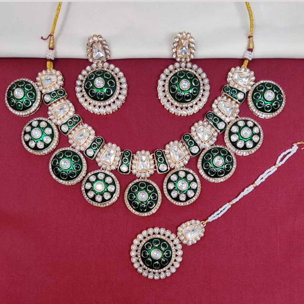 FS Collection Gold Finish Pota And Meenakari Necklace Set