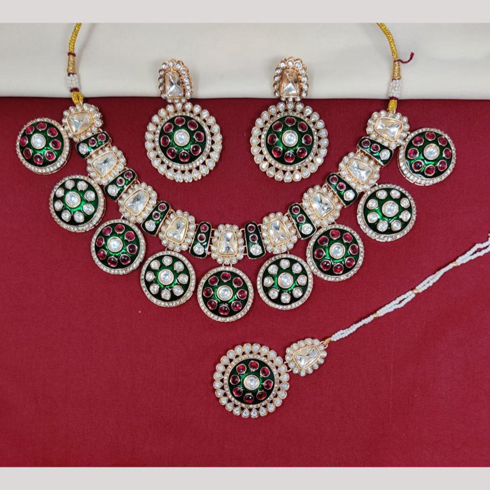 FS Collection Gold Finish Pota And Meenakari Necklace Set