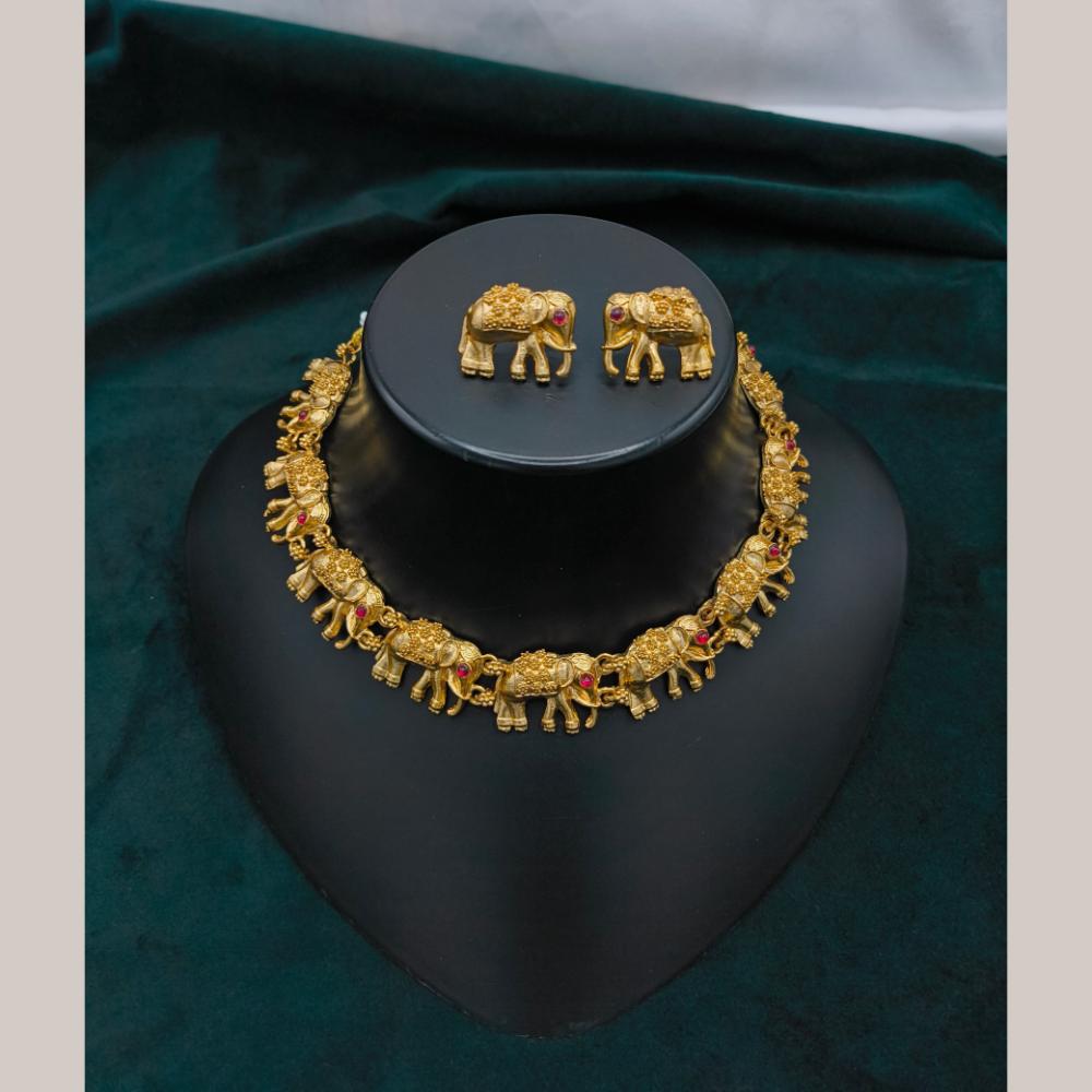 FS Collection Gold Plated Pota Stone Choker Necklace Set