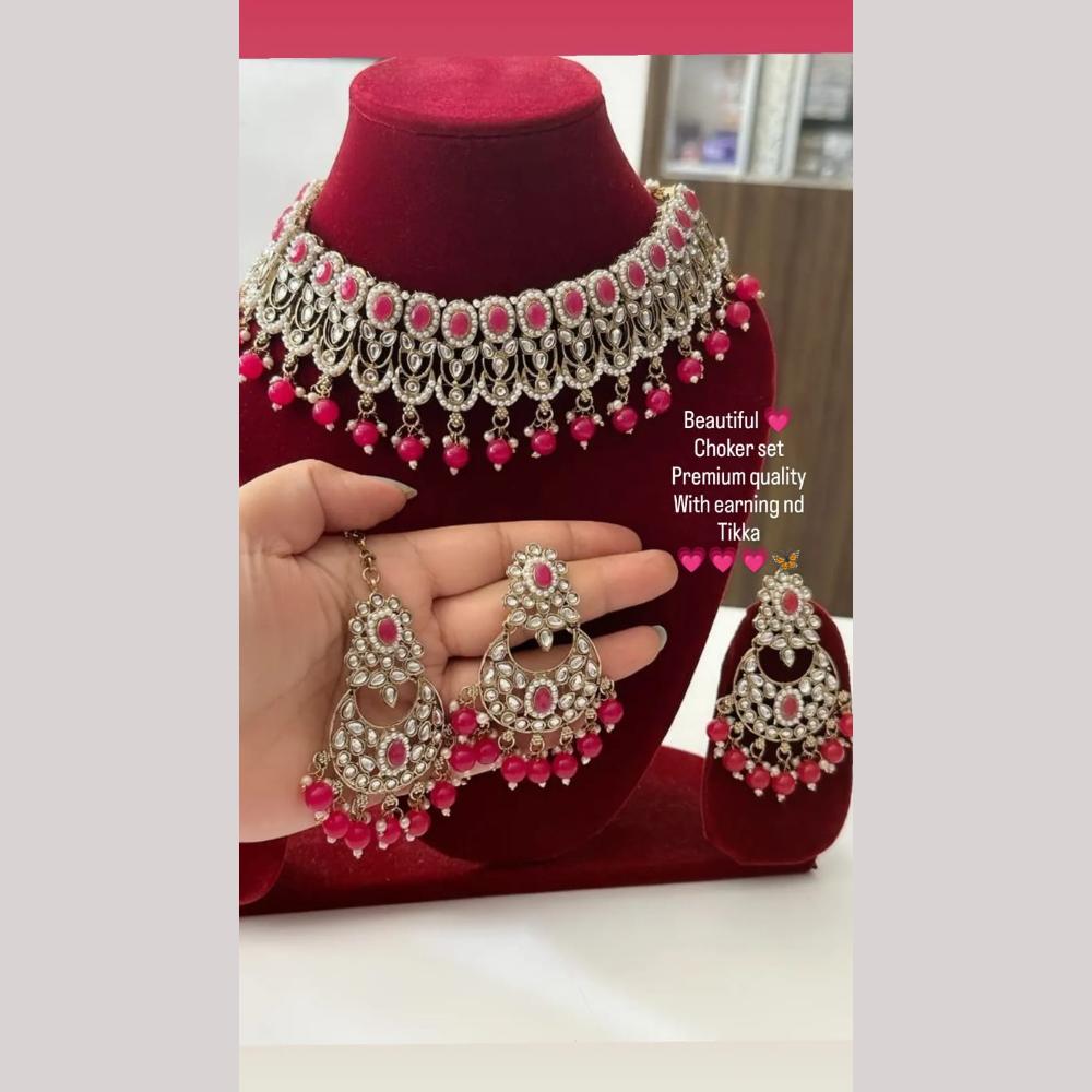 FS Collection Gold Plated Pota Stone And Beads Choker Necklace Set