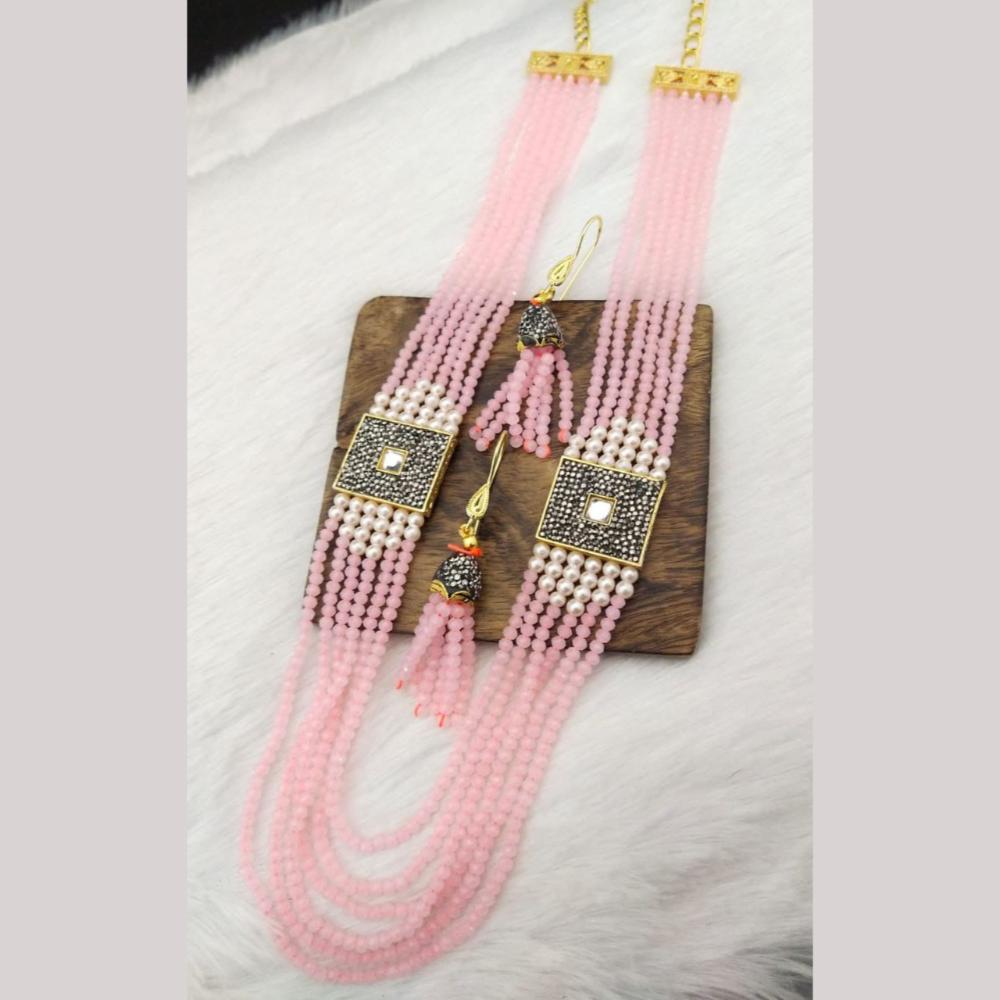 FS Collection Gold Plated Pearl And Beads Multi Layer Necklace Set