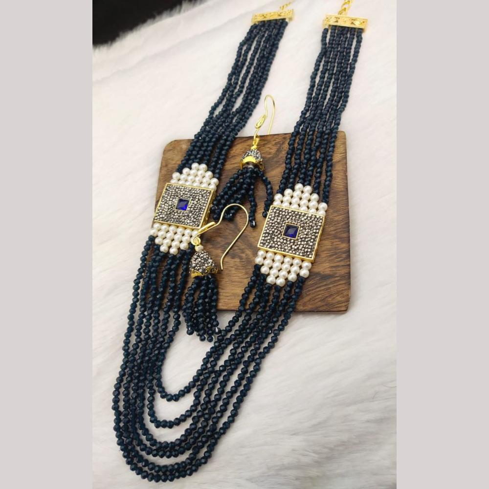 FS Collection Gold Plated Pearl And Beads Multi Layer Necklace Set