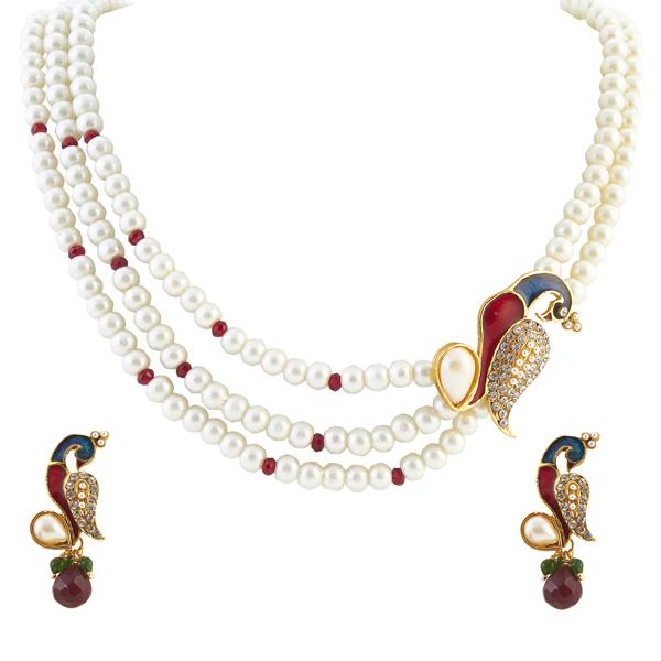 Bhavi Jewels Jewels Pearl And Austrian Stone Necklace Set