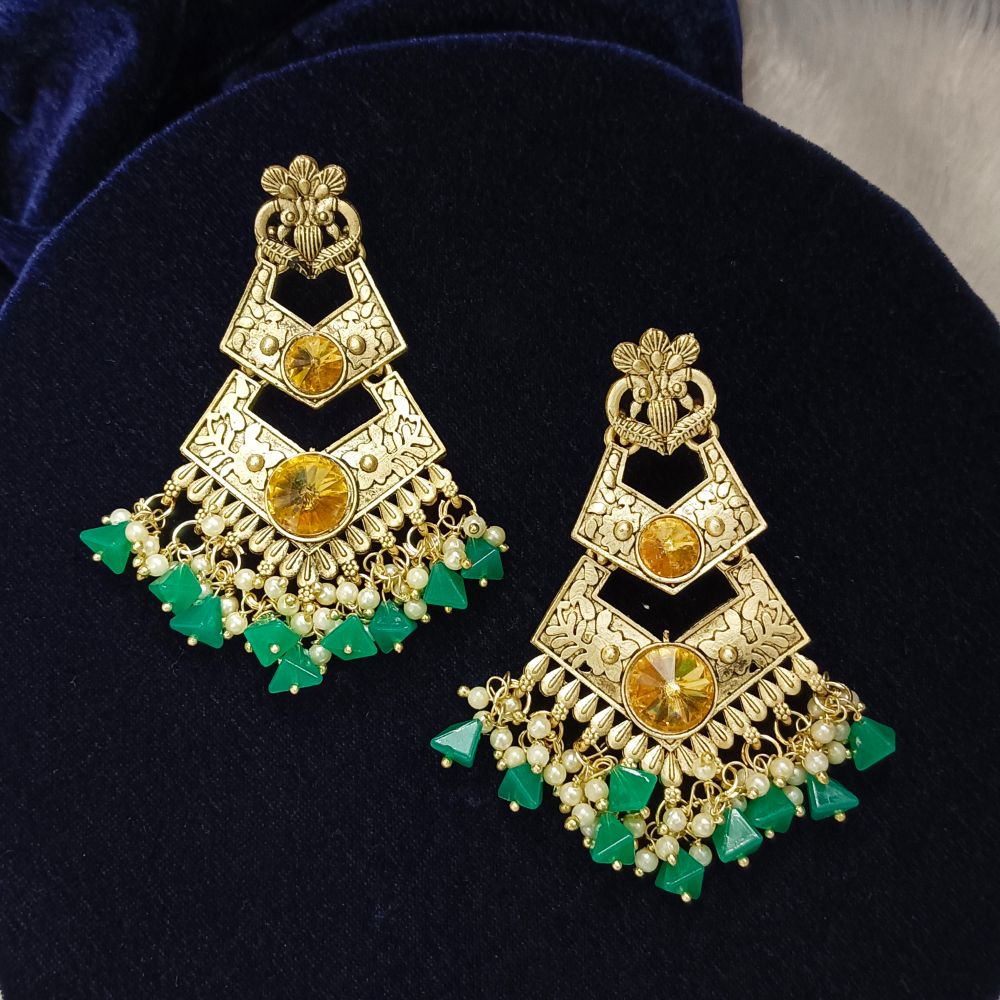 Bhavi Jewels Crystal Stone Gold Plated Dangler Earrings