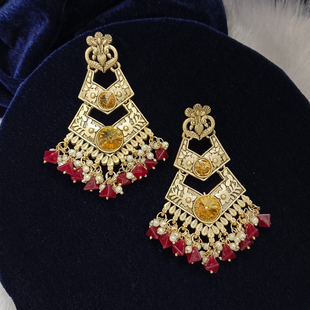 Bhavi Jewels Crystal Stone Gold Plated Dangler Earrings