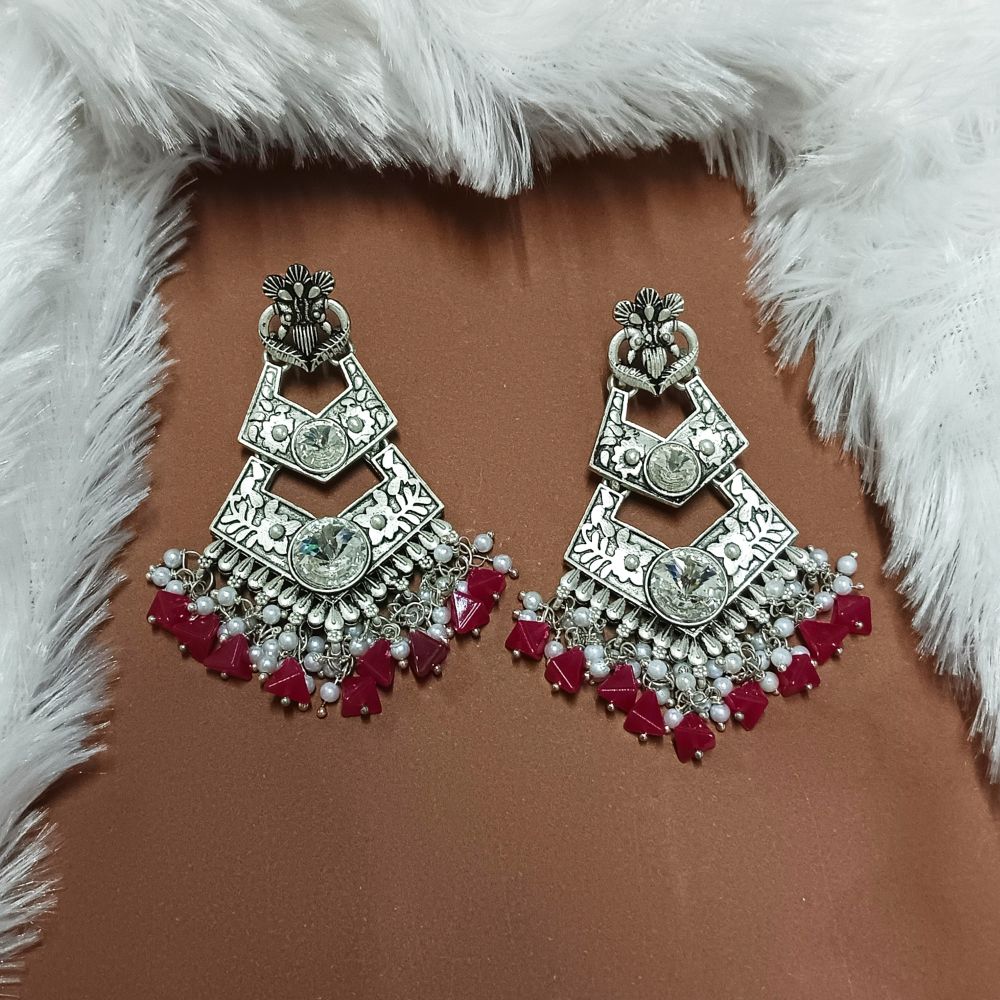 Bhavi Jewels Crystal Stone Silver Plated Dangler Earrings