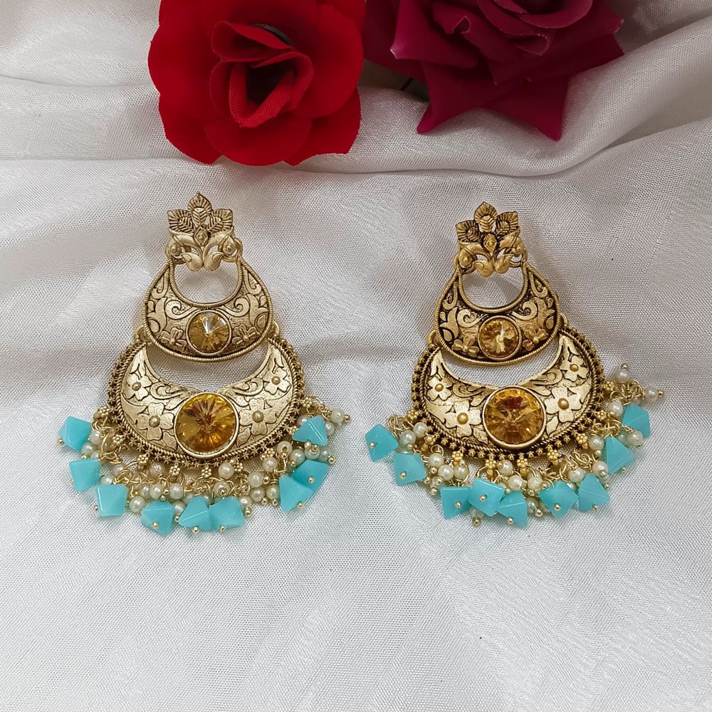 Bhavi Jewels Crystal Stone Gold Plated Dangler Earrings