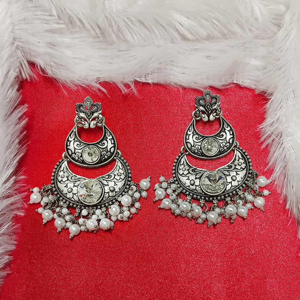 Bhavi Jewels Crystal Stone Silver Plated Dangler Earrings