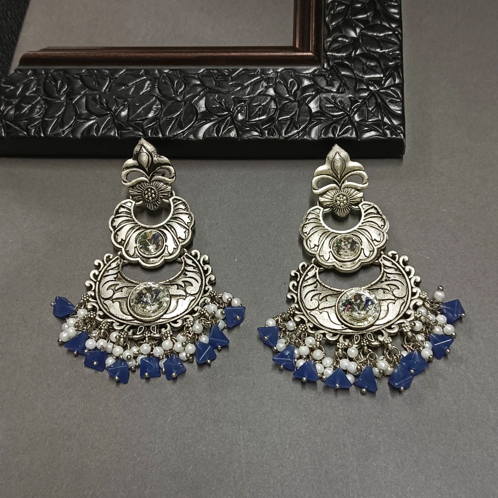 Bhavi Jewels Crystal Stone Silver Plated Dangler Earrings