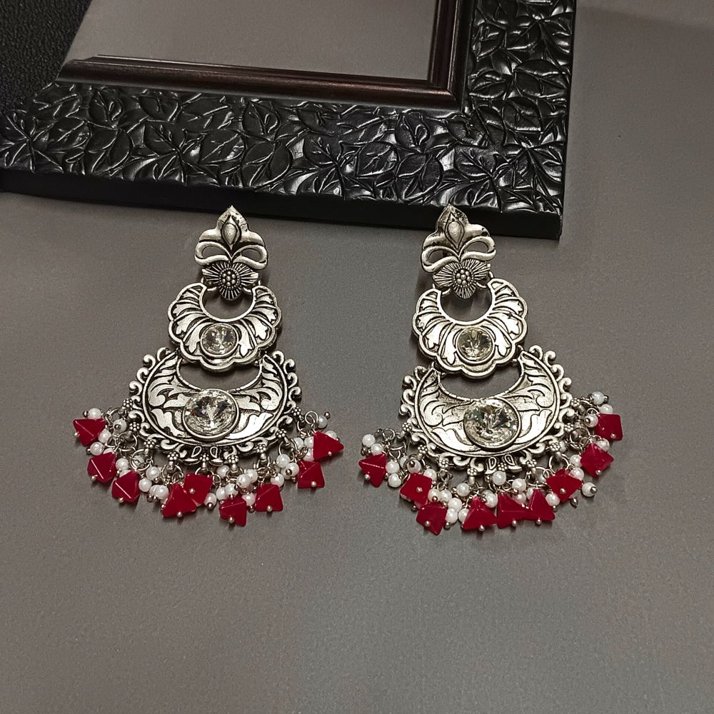 Bhavi Jewels Crystal Stone Silver Plated Dangler Earrings