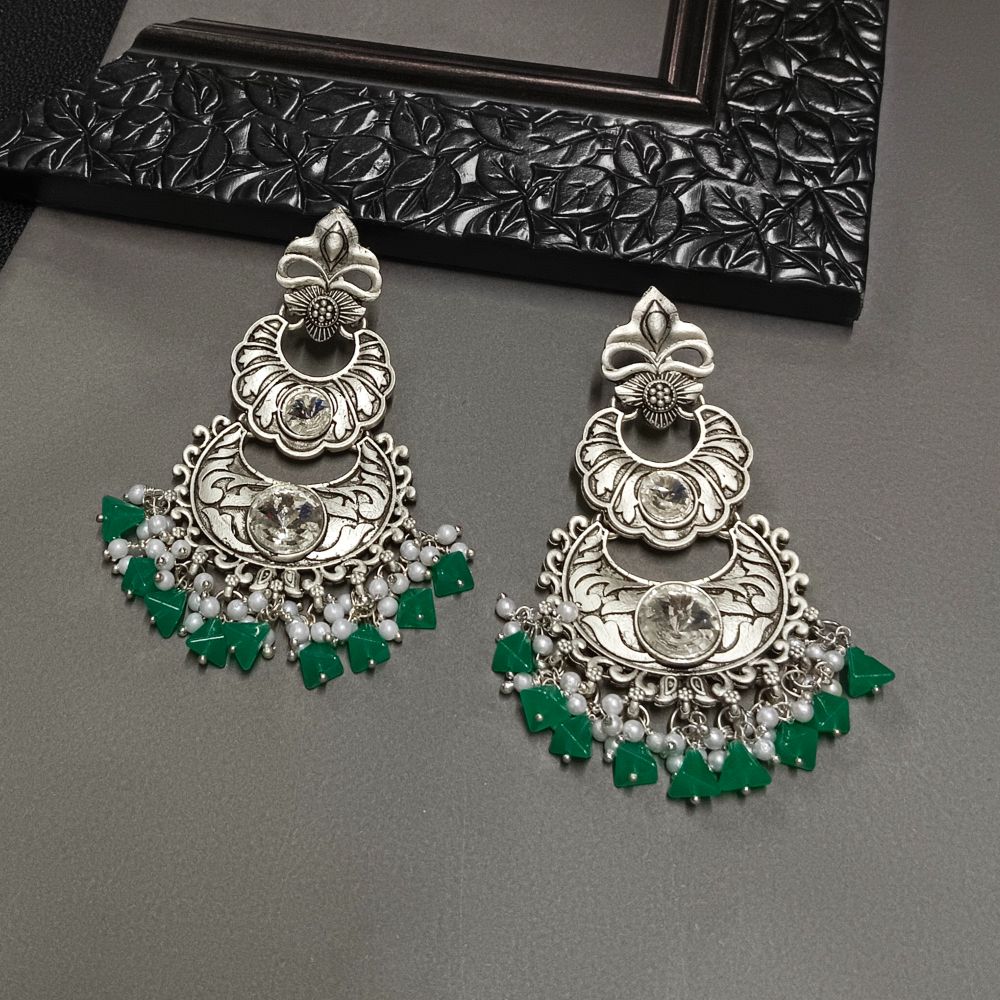 Bhavi Jewels Crystal Stone Silver Plated Dangler Earrings