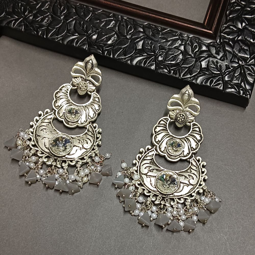 Bhavi Jewels Crystal Stone Silver Plated Dangler Earrings