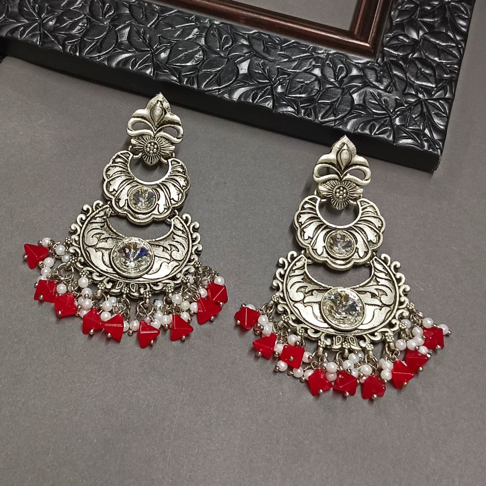 Bhavi Jewels Crystal Stone Silver Plated Dangler Earrings