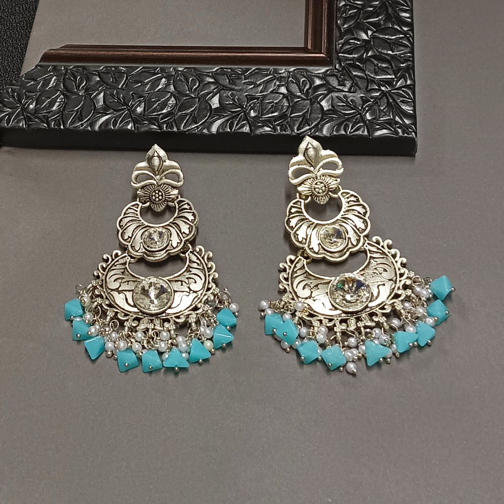 Bhavi Jewels Crystal Stone Silver Plated Dangler Earrings