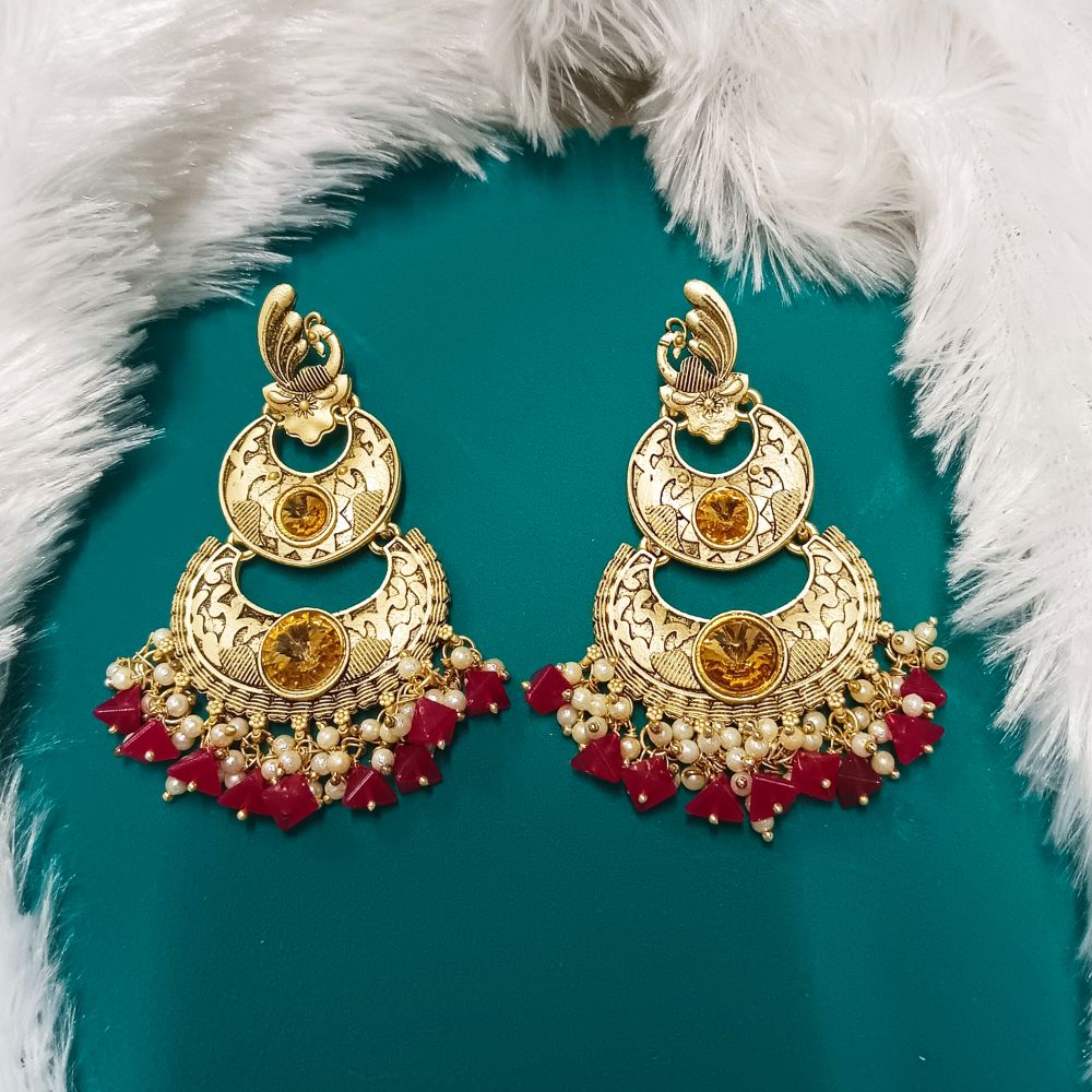 Bhavi Jewels Crystal Stone Gold Plated Dangler Earrings