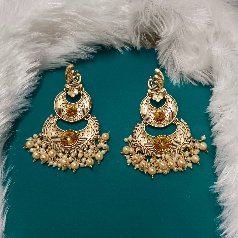 Bhavi Jewels Crystal Stone Gold Plated Dangler Earrings