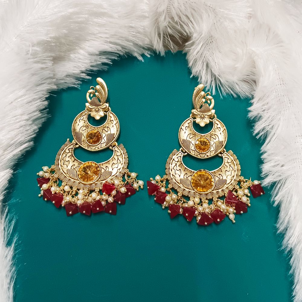 Bhavi Jewels Crystal Stone Gold Plated Dangler Earrings