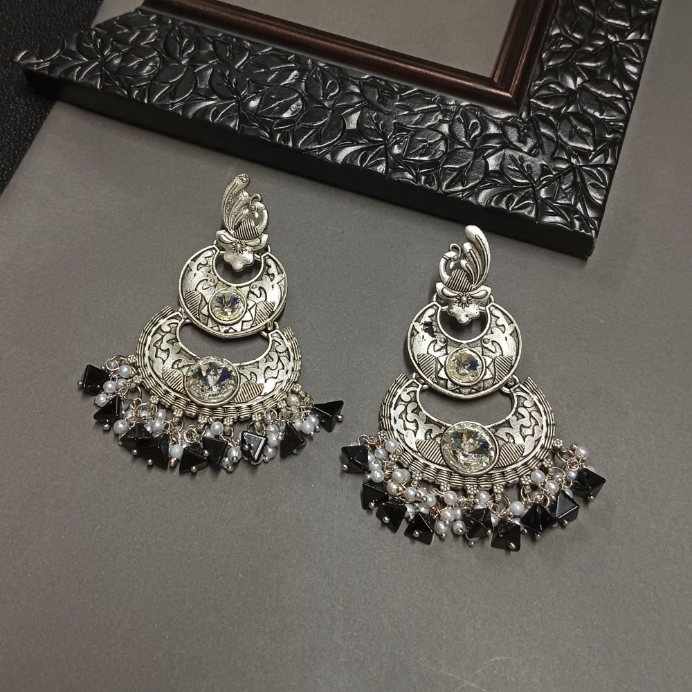 Bhavi Jewels Crystal Stone Silver Plated Dangler Earrings