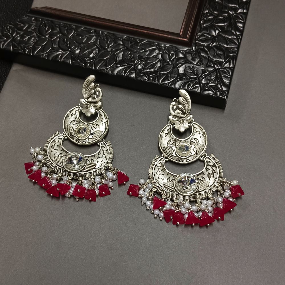 Bhavi Jewels Crystal Stone Silver Plated Dangler Earrings