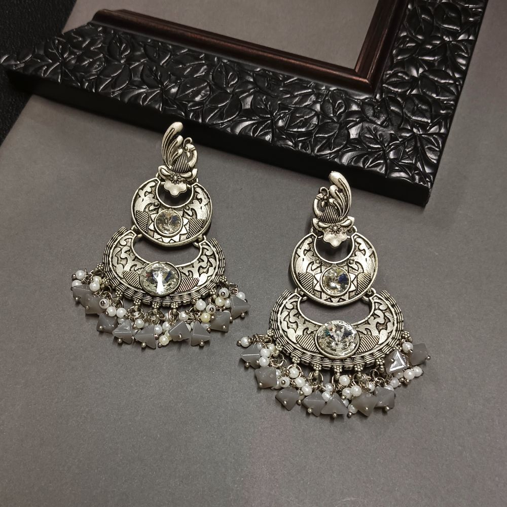 Bhavi Jewels Crystal Stone Silver Plated Dangler Earrings