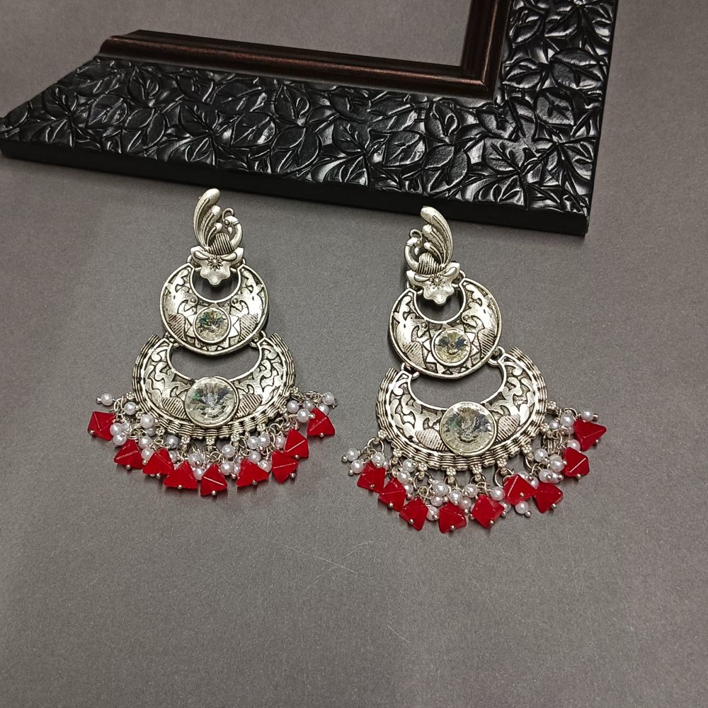 Bhavi Jewels Crystal Stone Silver Plated Dangler Earrings