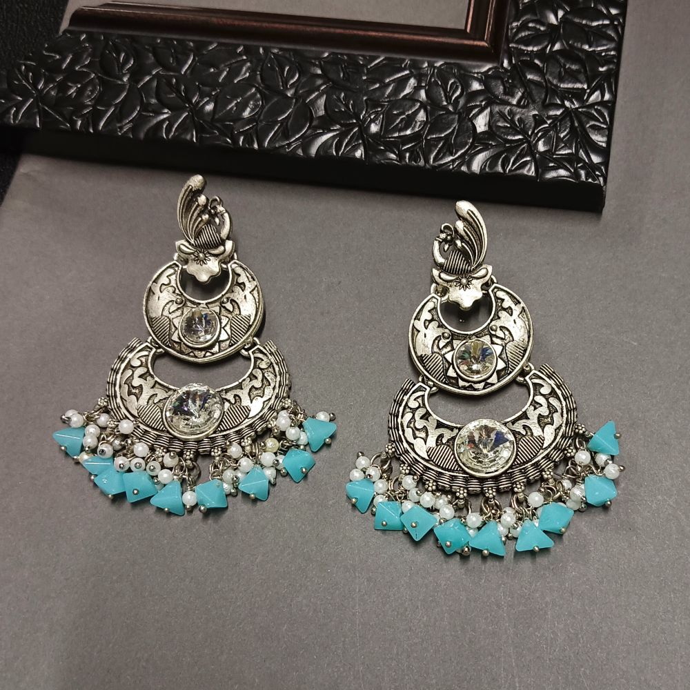 Bhavi Jewels Crystal Stone Silver Plated Dangler Earrings