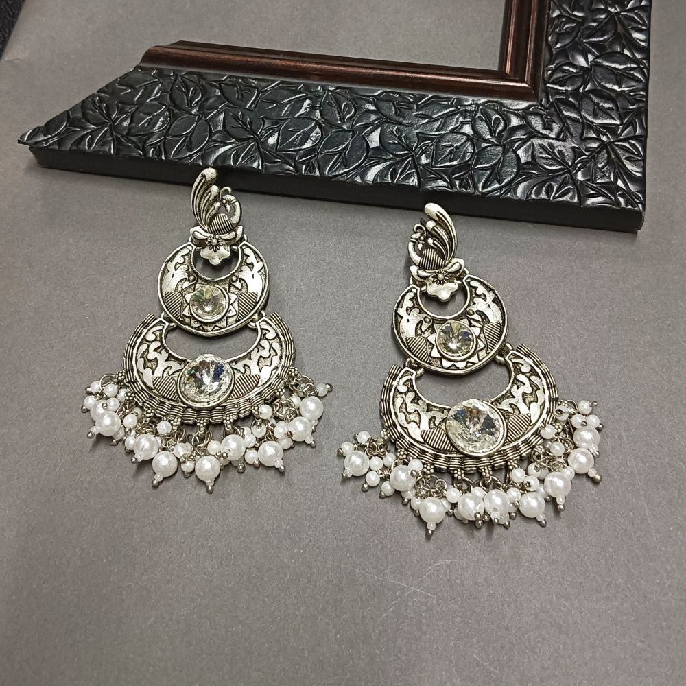 Bhavi Jewels Crystal Stone Silver Plated Dangler Earrings