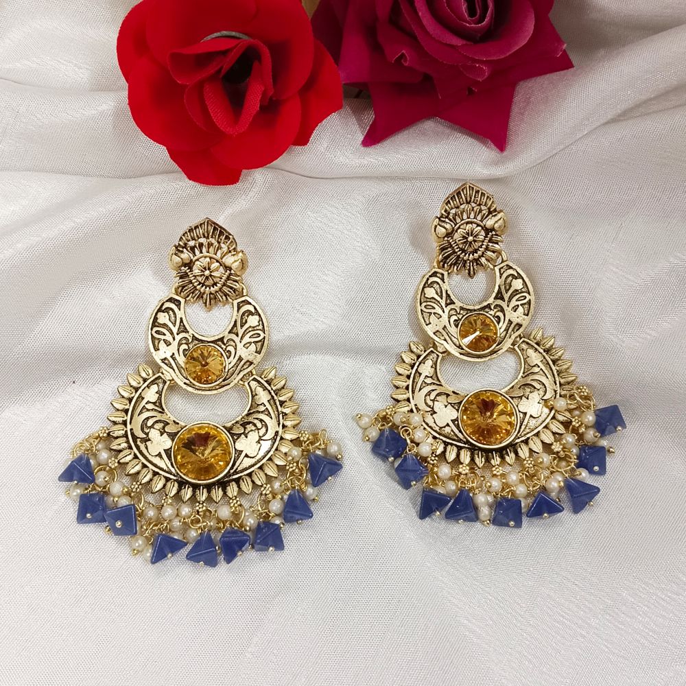 Bhavi Jewels Crystal Stone Gold Plated Dangler Earrings