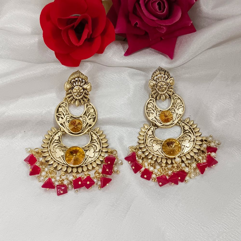 Bhavi Jewels Crystal Stone Gold Plated Dangler Earrings