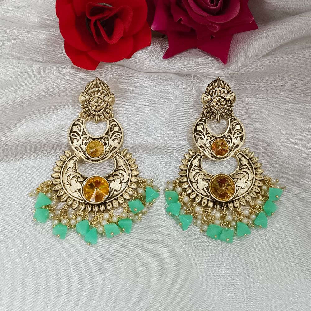 Bhavi Jewels Crystal Stone Gold Plated Dangler Earrings