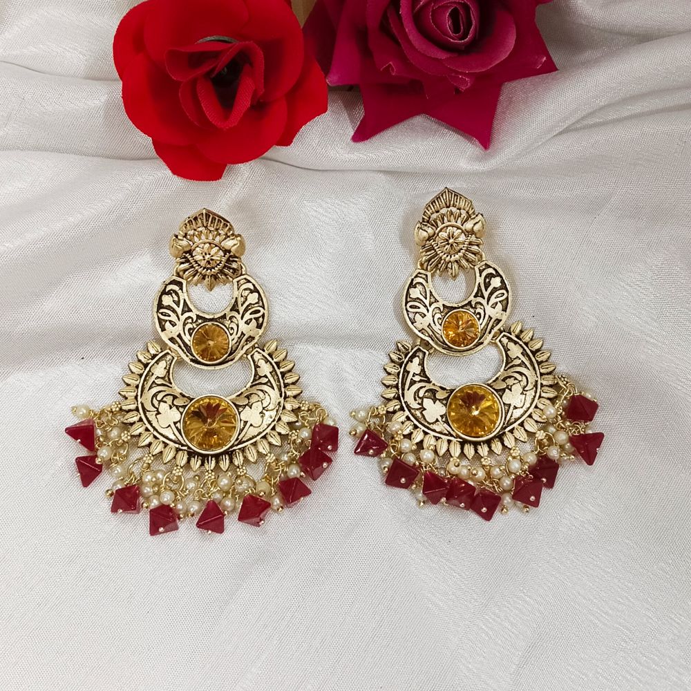 Bhavi Jewels Crystal Stone Gold Plated Dangler Earrings