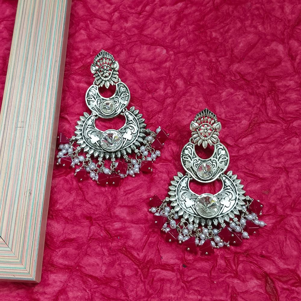 Bhavi Jewels Crystal Stone Silver Plated Dangler Earrings